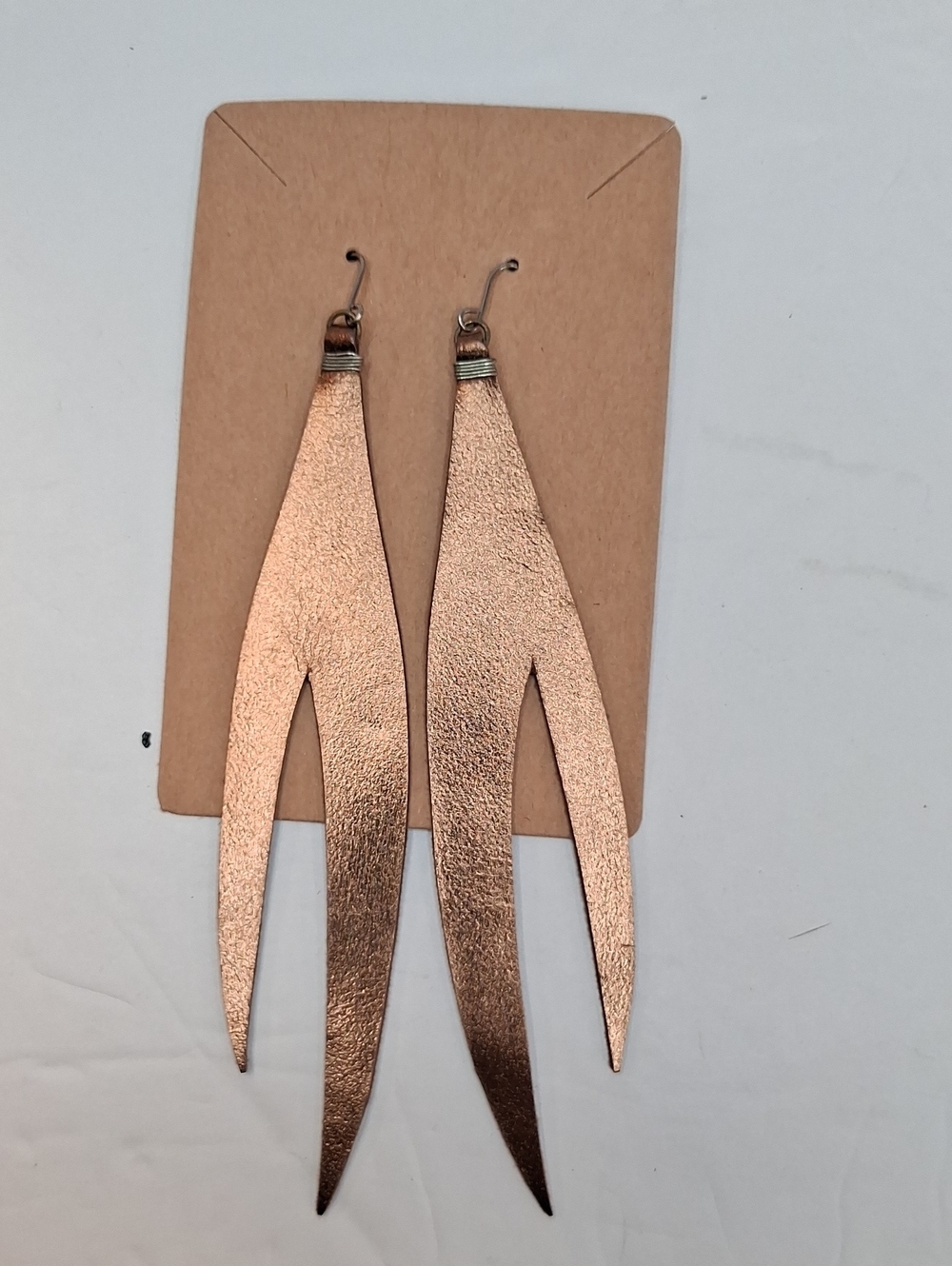 Gold Tone Leather Fringe Earrings Handmade Boho Dangle Earrings